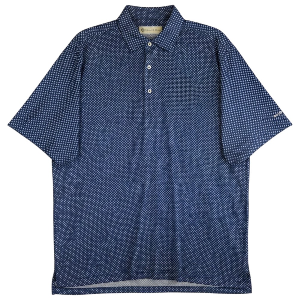 Donald Ross Polo Shirt Mens Large Blue White Geo AOP Performance Golf Stretch